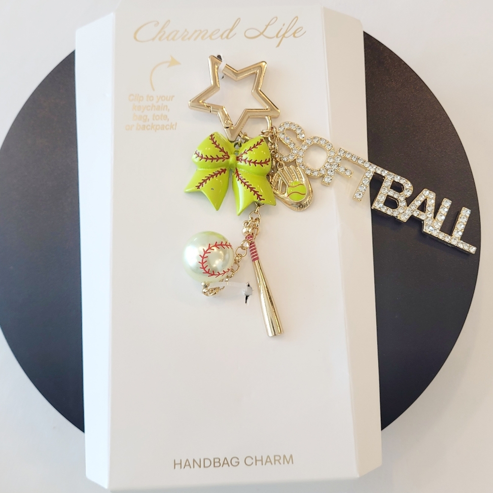 Charmed Life Softball Charm Keychain with Rhinestones - Picture 3 of 4